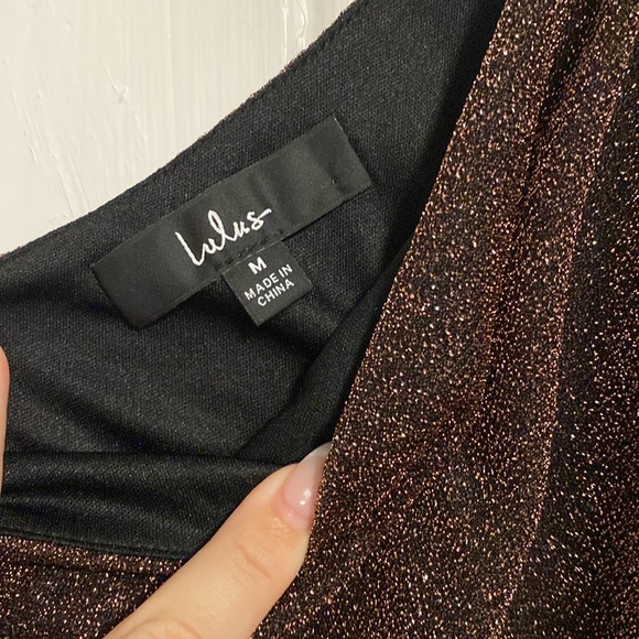 Lulus Brown Glitter One Shoulder Dress - Picture 4 of 5